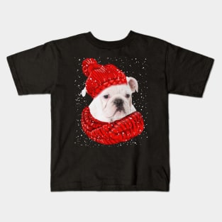 White Chihuahua Wearing Red Hat And Scarf Christmas Kids T-Shirt